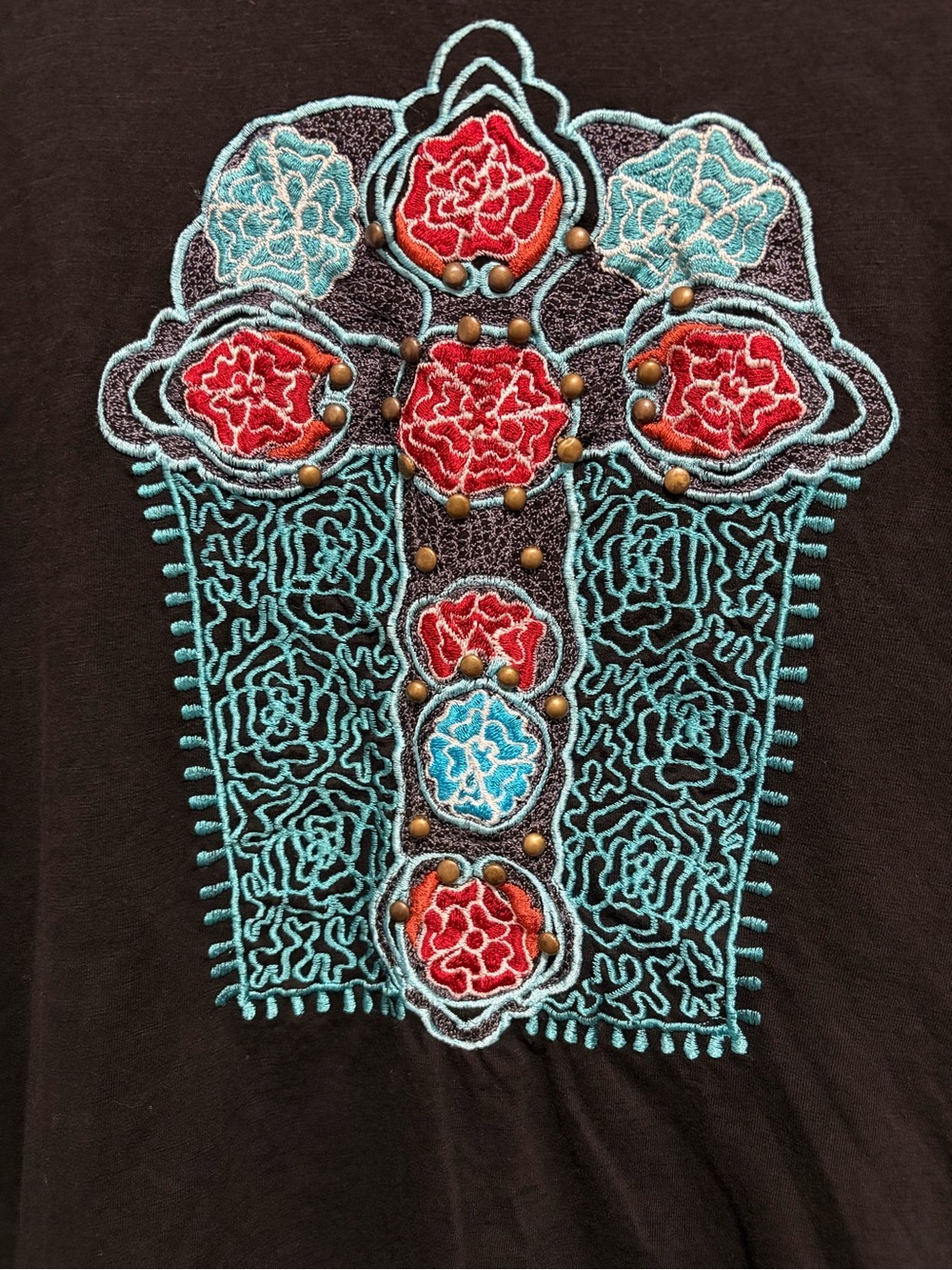 Scully Womens Black Floral Embroidered Studded Western Long Sleeve Size Small - Picture 2 of 6